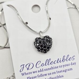 Swarovski Crystal Elements Silver Heart Necklace Black 18 - 20 inch Prom Casual